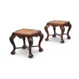 Y A PAIR OF PORTUGUESE CARVED SOLID ROSEWOOD STOOLS, SECOND HALF 18TH CENTURY