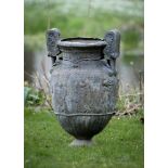 AFTER THE ANTIQUE 'SOSIBIOS VASE'- A LARGE LATE GEORGE III LEAD CLASSICAL URN, EARLY 19TH CENTURY