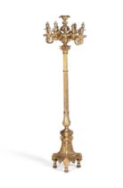 A LARGE FRENCH GILT BRONZE STANDARD THIRTEEN LIGHT CANDELABRA OR TORCHERE, 19TH CENTURY