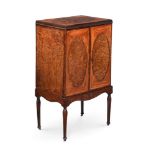 Y A GEORGE III SATINWOOD, BURR YEW AND TULIPWOOD CROSSBANDED COLLECTOR'S CABINET ON STAND, CIRCA 181