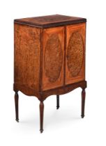Y A GEORGE III SATINWOOD, BURR YEW AND TULIPWOOD CROSSBANDED COLLECTOR'S CABINET ON STAND, CIRCA 181