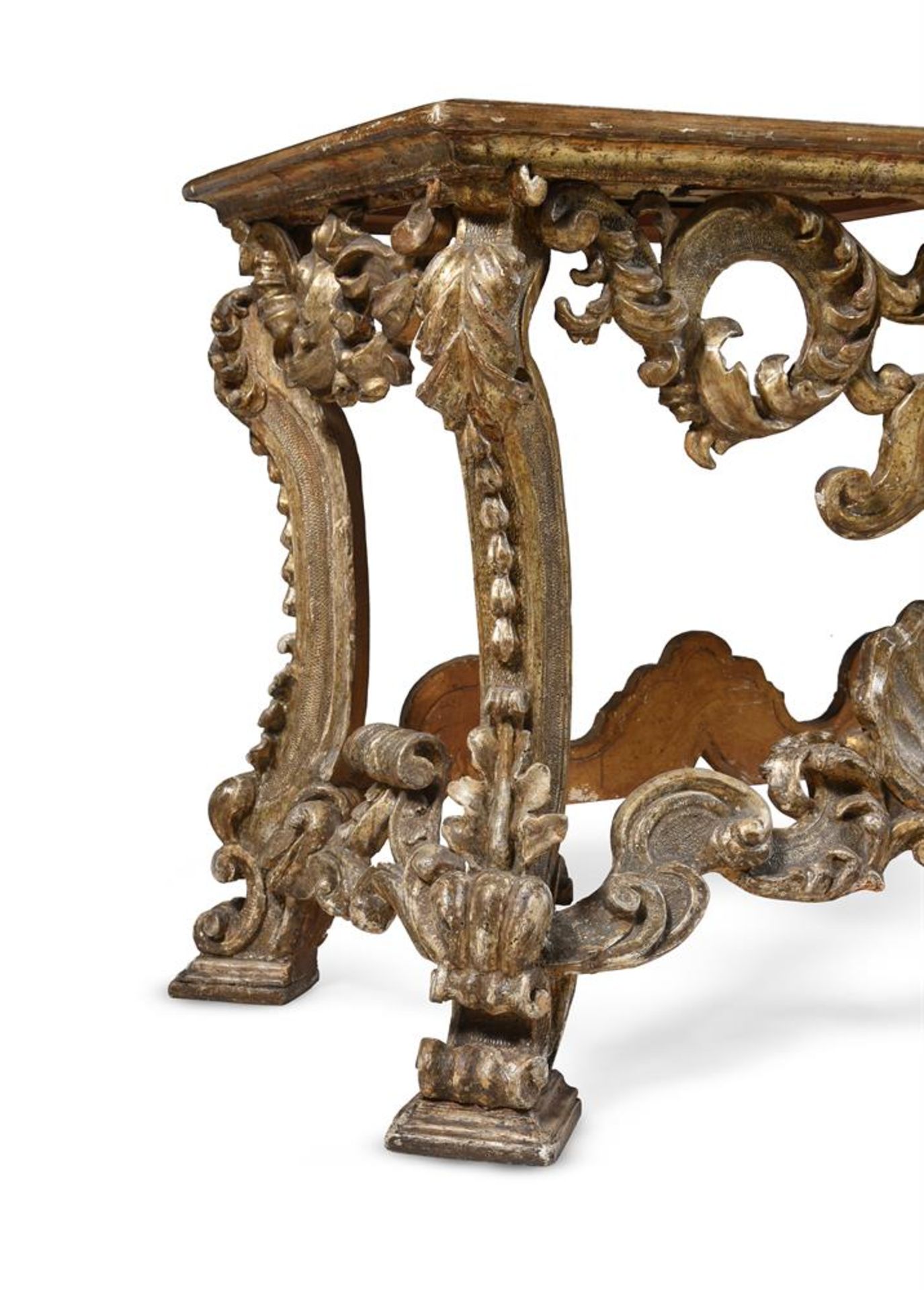 A CARVED GILTWOOD AND LUMACHELLA MARBLE CONSOLE TABLE, ITALIAN, FIRST HALF 18TH CENTURY - Bild 6 aus 6