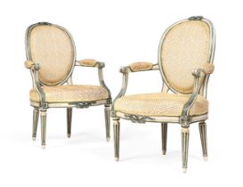 A PAIR OF LOUIS XVI CREAM AND GREEN PAINTED FAUTEUILS, BY JEAN-ETIENNE SAINT-GEORGE