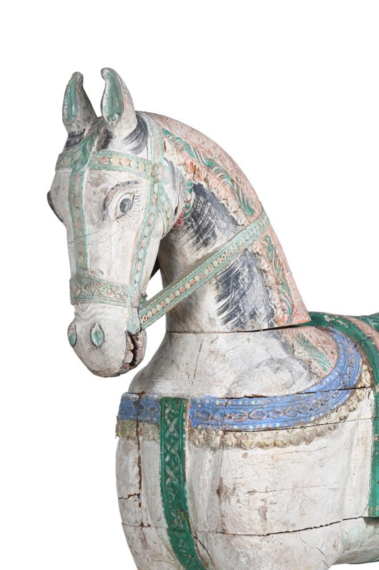 AN INDIAN LIFE SIZE CARVED HARDWOOD AND POLYCHROME PAINTED MODEL OF A HORSE, 20TH CENTURY - Bild 3 aus 4