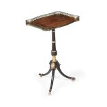 A REGENCY MAHOGANY, EBONISED AND PARCEL GILT TRIPOD TABLE, EARLY 19TH CENTURY