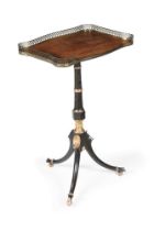 A REGENCY MAHOGANY, EBONISED AND PARCEL GILT TRIPOD TABLE, EARLY 19TH CENTURY