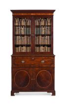 Y A GEORGE III MAHOGANY AND SATINWOOD CROSSBANDED SECRETAIRE BOOKCASE, CIRCA 1790