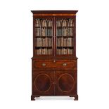 Y A GEORGE III MAHOGANY AND SATINWOOD CROSSBANDED SECRETAIRE BOOKCASE, CIRCA 1790