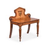 A GEORGE IV FIGURED OAK HALL SEAT, IN THE MANNER OF GILLOWS, CIRCA 1825