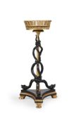 A REGENCY EBONISED AND PARCEL GILT TORCHERE OR STAND, AFTER DESIGNS BY ROBERT ADAM, CIRCA 1815