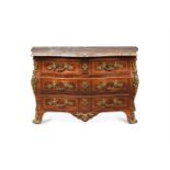Y A LOUIS XV KINGWOOD, TULIPWOOD PARQUETRY AND GILT METAL MOUNTED COMMODE, FIRST HALF 18TH CENTURY