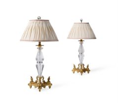 A PAIR OF ORMOLU AND ROCK CRYSTAL LAMPS, LATE 20TH CENTURY