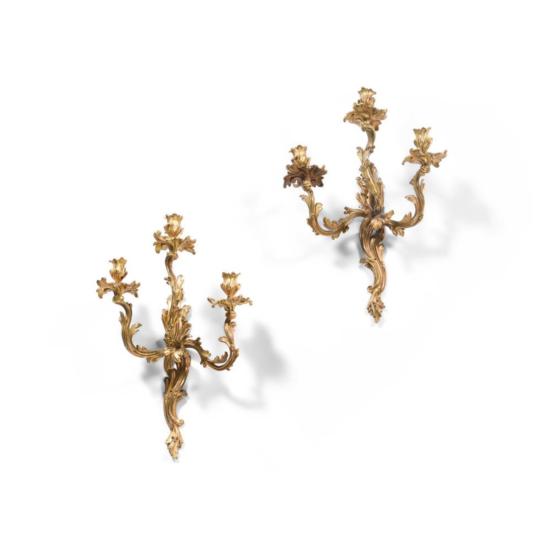 A LARGE PAIR OF FRENCH ORMOLU WALL LIGHTS, 18TH OR 19TH CENTURY