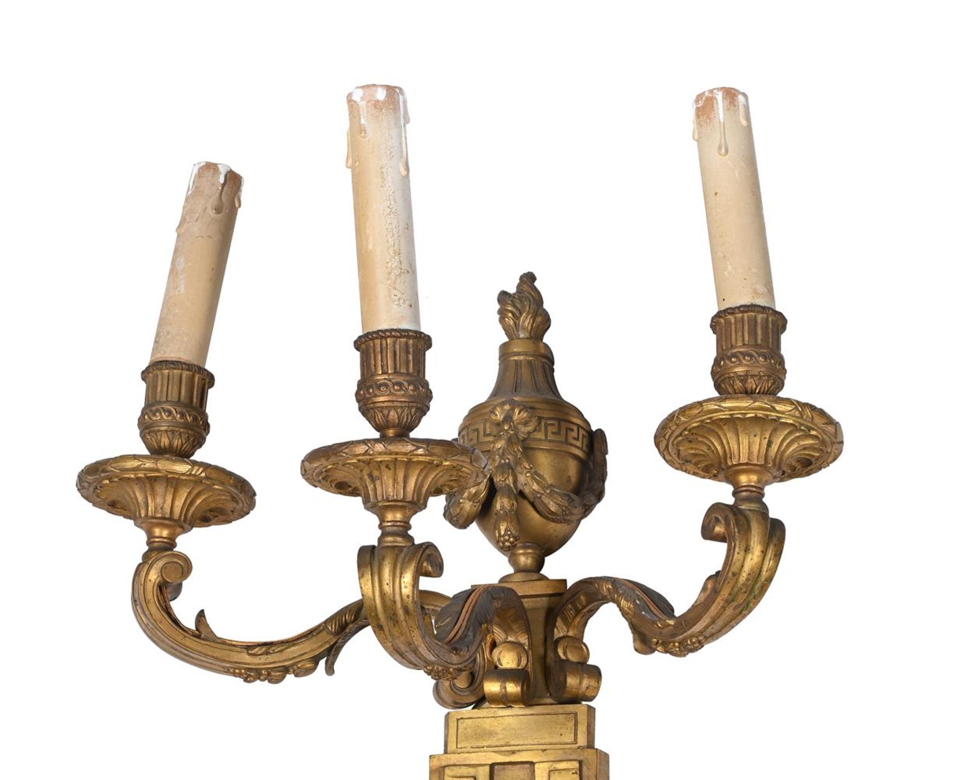 A PAIR OF FRENCH GILT BRONZE THREE BRANCH WALL LIGHTS, LATE 19TH CENTURY - Image 2 of 3