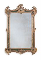 A CONTINENTAL CARVED GILTWOOD, GESSO AND PAINTED MIRROR, POSSIBLY VENETIAN, LATE 18TH CENTURY