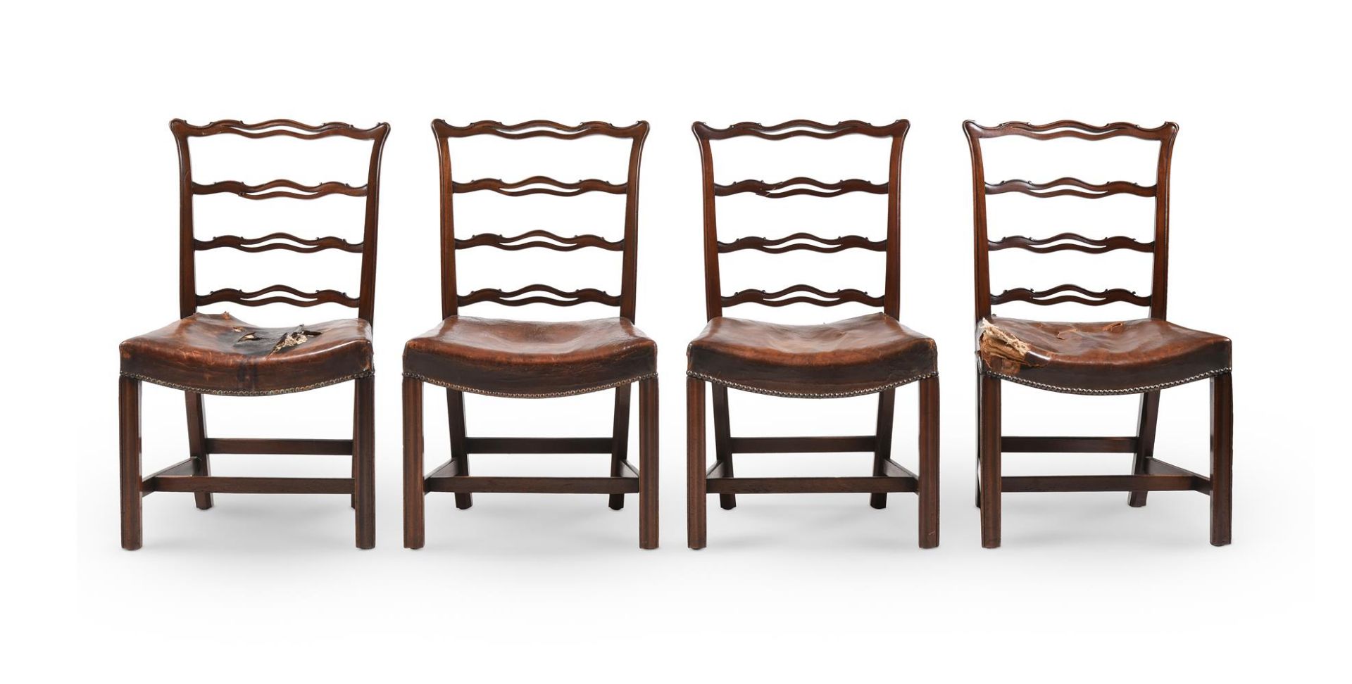 A HARLEQUIN SET OF FOURTEEN MAHOGANY AND UPHOLSTERED LADDERBACK DINING CHAIRS, LATE 19TH CENTURY - Image 5 of 6