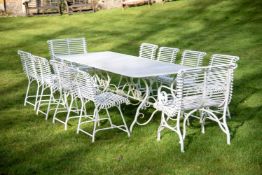 A HAND FORGED AND WHITE PAINTED GARDEN 'ARRAS' SUITE, OF RECENT MANUFACTURE