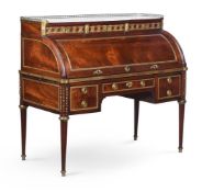 A LOUIS XVI 'PLUM PUDDING' MAHOGANY, BRASS AND ORMOLU-MOUNTED CYLINDER BUREAU, BY LOUIS MOREAU