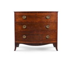 Y A GEORGE III ROSEWOOD AND SATINWOOD BANDED BOWFRONT CHEST OF DRAWERS, CIRCA 1790