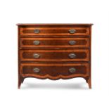 A GEORGE III BURR YEW AND SATINWOOD SERPENTINE FRONTED COMMODE, CIRCA 1790