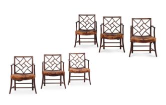 A SET OF SIX MAHOGANY COCKPEN ARMCHAIRS, IN GEORGE III STYLE, 20TH CENTURY