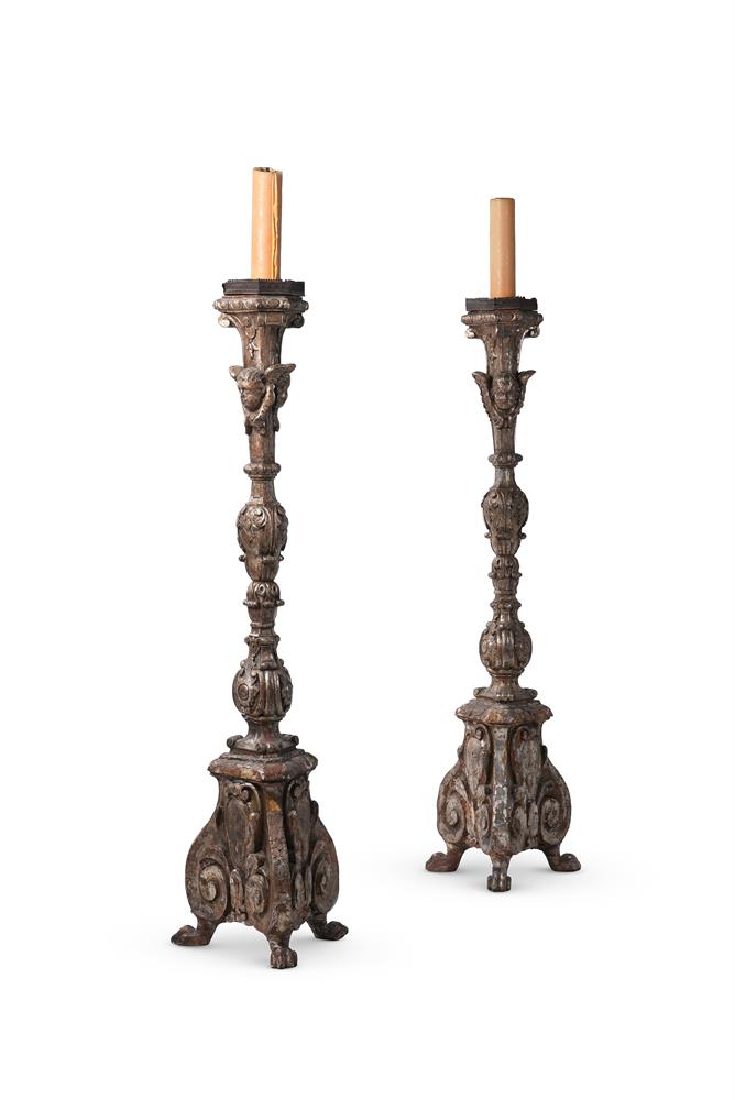 A PAIR OF LARGE ITALIAN SILVERED TORCHERES, LATE 17TH CENTURY