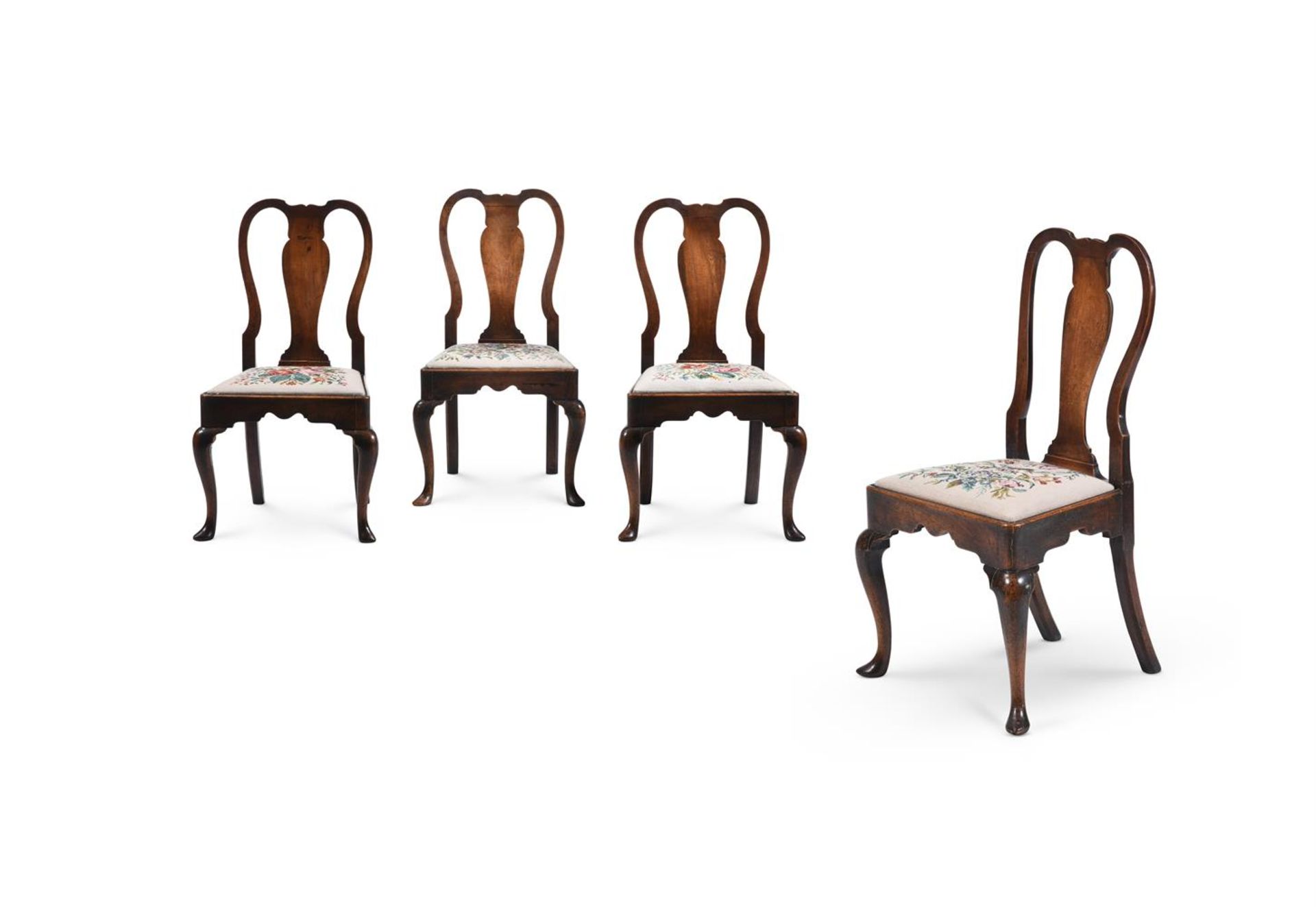 A SET OF FOUR GEORGE I WALNUT CHAIRS, CIRCA 1720