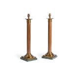 A PAIR OF EMPIRE STYLE MAHOGANY, BRASS AND MARBLE TABLE LAMPS, 20TH CENTURY