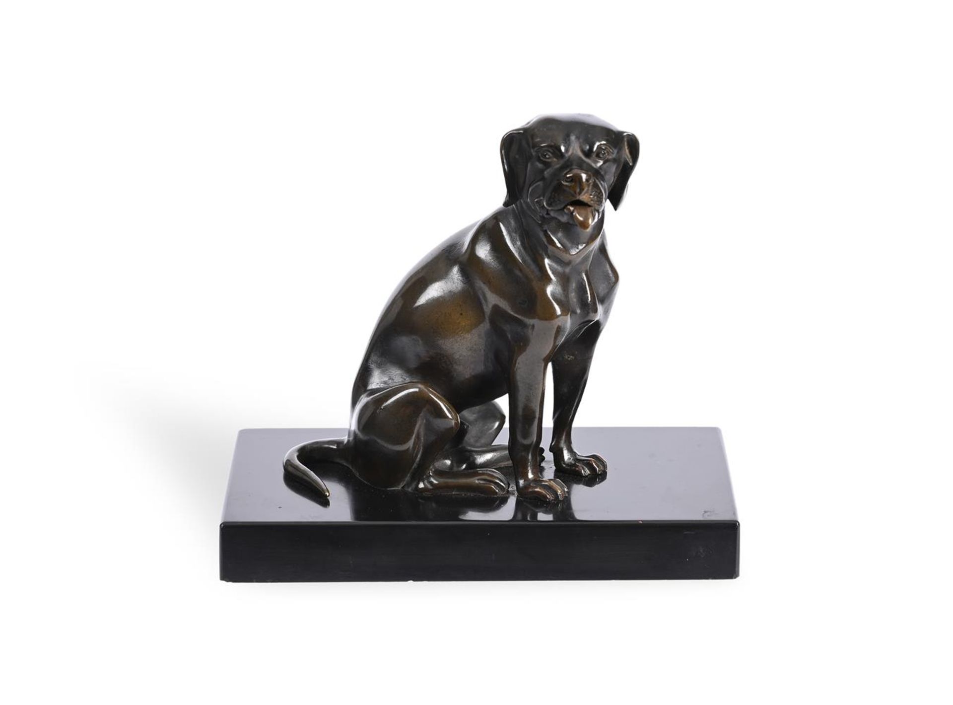 A BRONZE DOG VISTING CARD HOLDER, IN THE MANNER OF THOMAS WEEKS, EARLY 19TH CENTURY