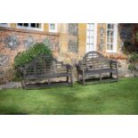 TWO HARDWOOD 'LUTYENS' BENCHES, CONTEMPORARY