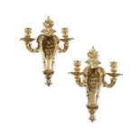 A PAIR OF FRENCH ORMOLU TWO BRANCH WALL LIGHTS, IN THE MANNER OF HENRI DASSON, 19TH CENTURY