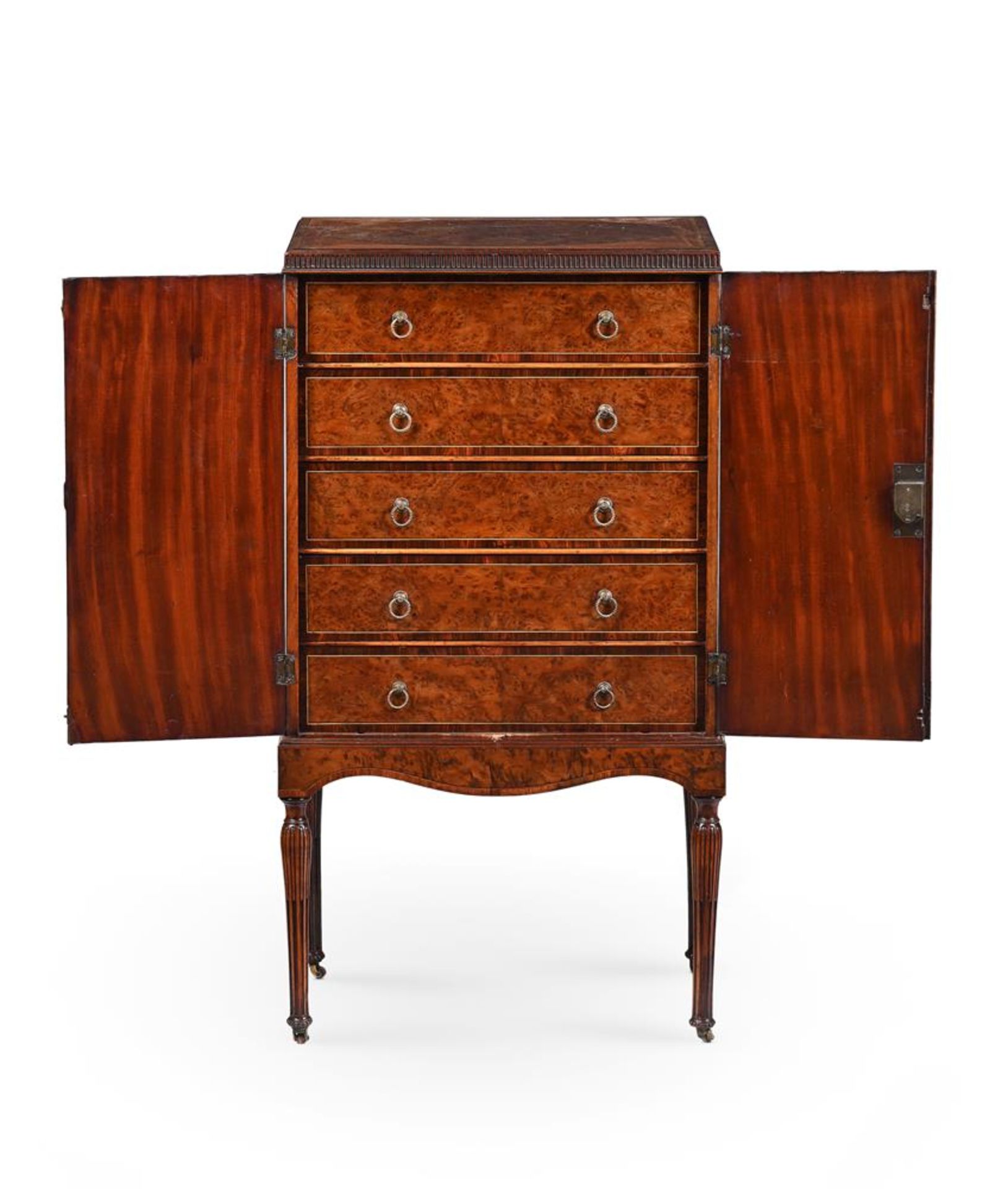 Y A GEORGE III SATINWOOD, BURR YEW AND TULIPWOOD CROSSBANDED COLLECTOR'S CABINET ON STAND, CIRCA 181 - Image 3 of 4