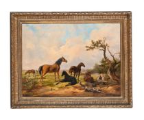 OTTO GRASHOF (GERMAN 1812 - 1876), HORSES IN A LANDSCAPE