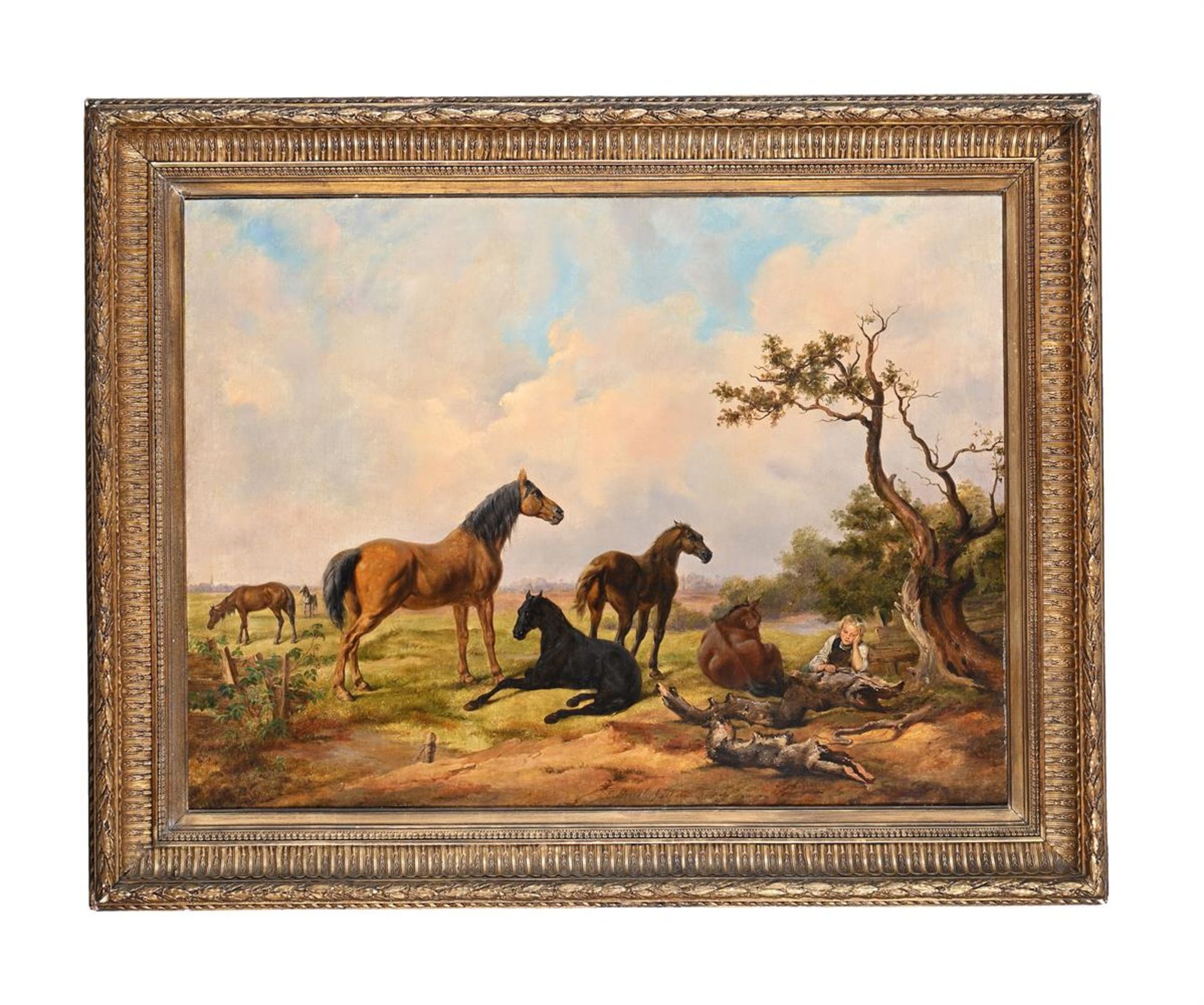 OTTO GRASHOF (GERMAN 1812 - 1876), HORSES IN A LANDSCAPE