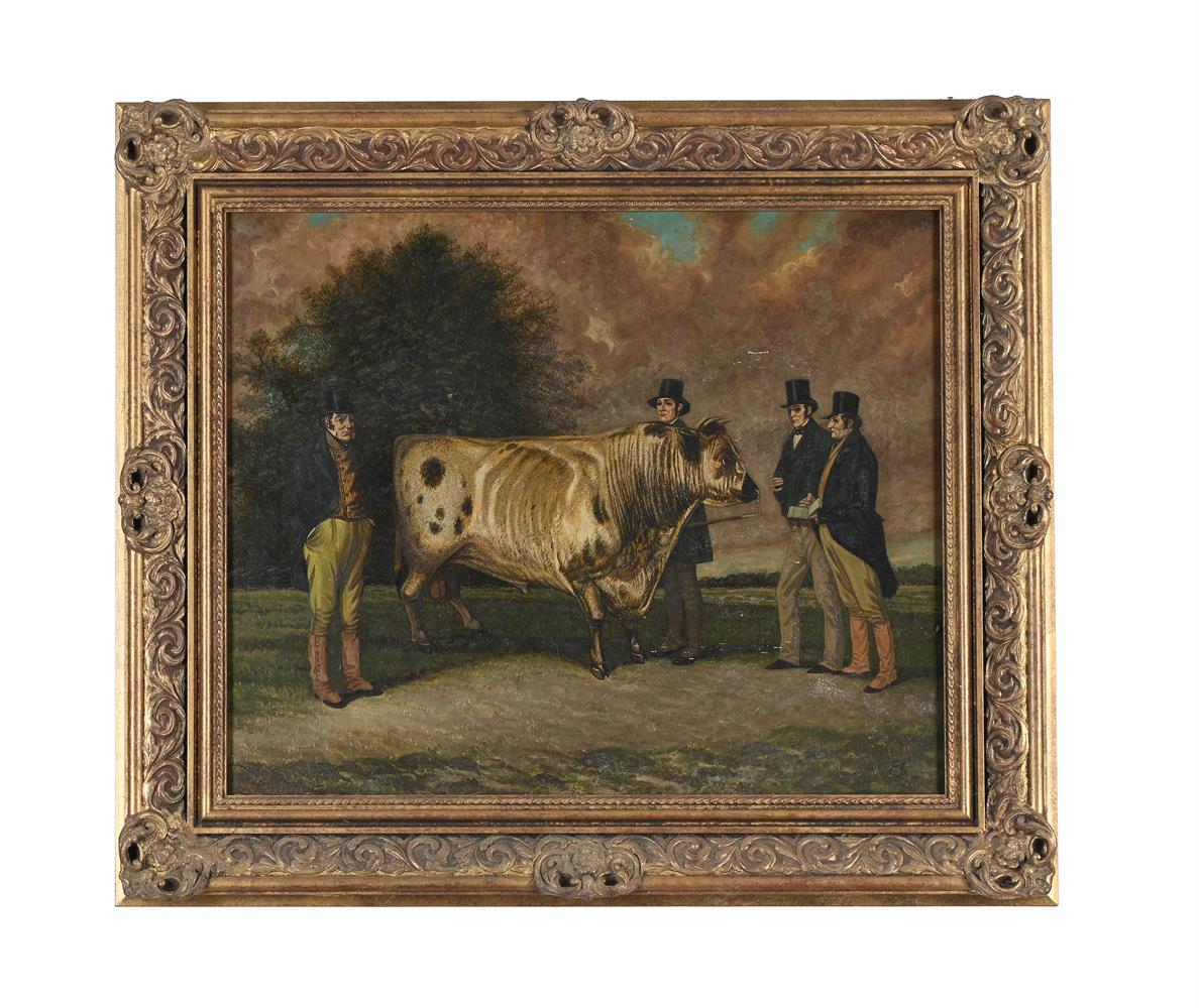 BRITISH PROVINCIAL SCHOOL (19TH CENTURY), FOUR GENTLEMEN WITH A BULL