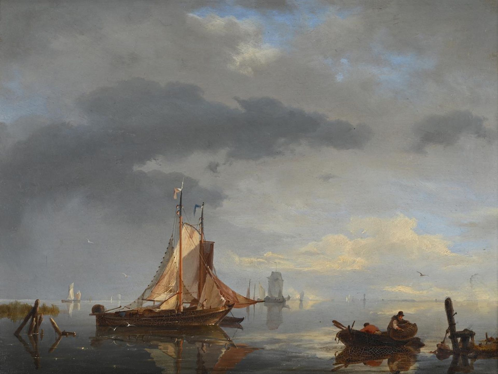 JAN HERMANUS KOEKKOEK (DUTCH 1778-1851), BOATS IN A CALM ON THE SCHELDT - Bild 2 aus 3