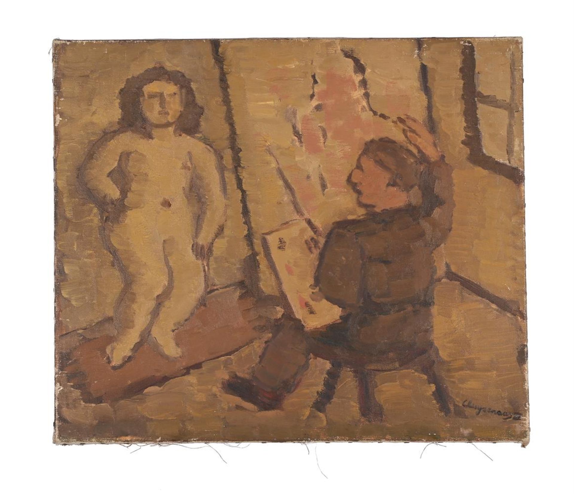 λ JOHN CLUYSENAAR (BELGIAN 1899-1986), LIFE DRAWING IN THE ARTIST'S STUDIO