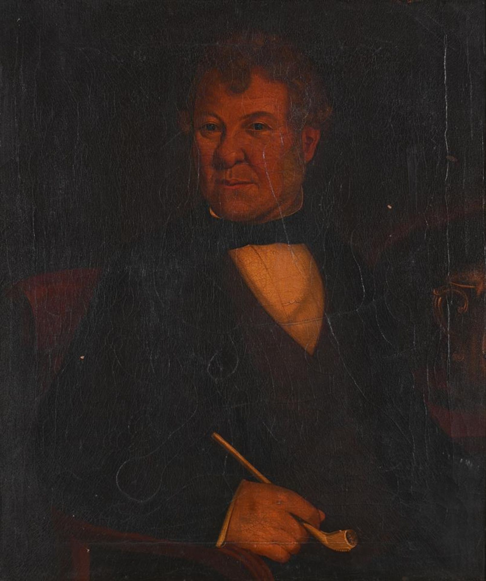 AMERICAN SCHOOL (19TH CENTURY), PORTRAIT OF A GENTLEMAN HOLDING A PIPE - Image 2 of 3