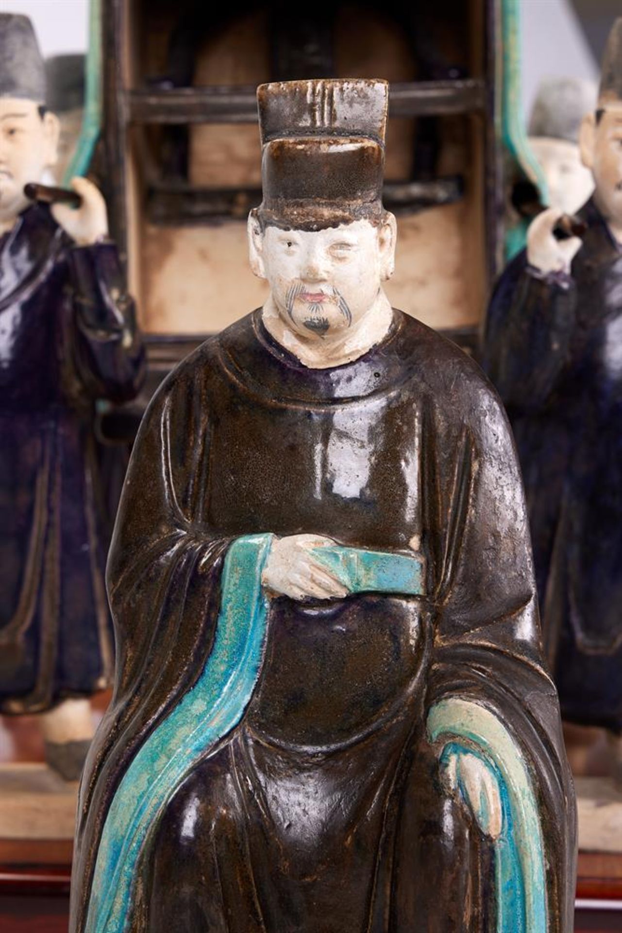 A CHINESE SANCAI GLAZED MODEL OF A SEDAN CHAIR AND ATTENDANT FIGURES, MING DYNASTY - Image 2 of 2