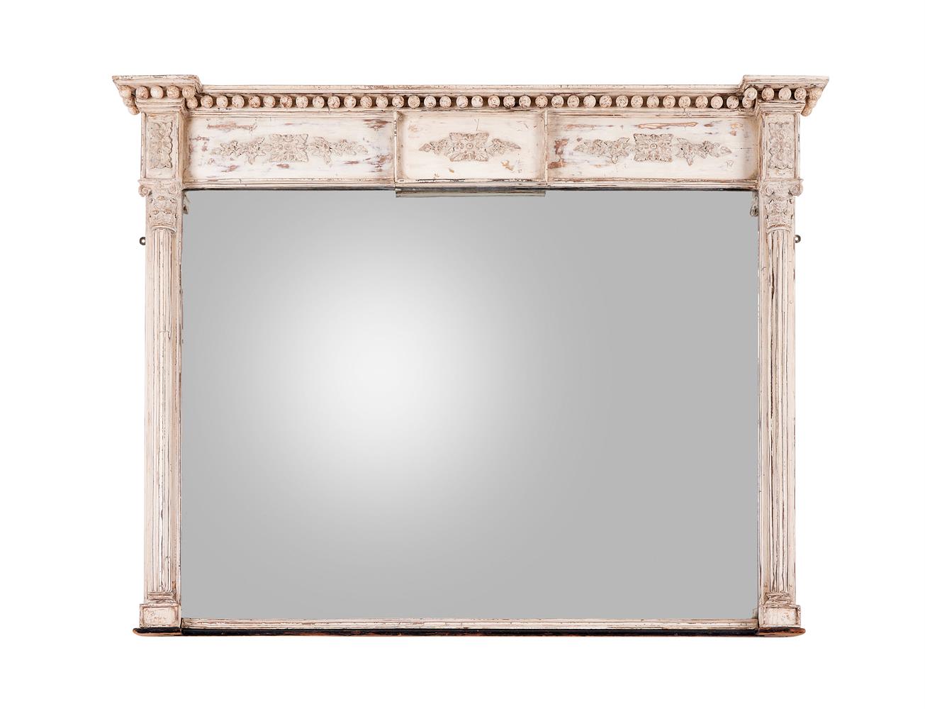A CREAM PAINTED OVERMANTEL MIRROR IN THE REGENCY STYLE, 19TH CENTURY