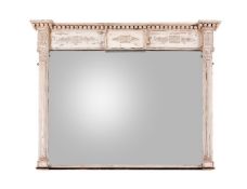 A CREAM PAINTED OVERMANTEL MIRROR IN THE REGENCY STYLE, 19TH CENTURY