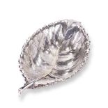 AN ITALIAN SILVER COLOURED LEAF SHAPED DISH