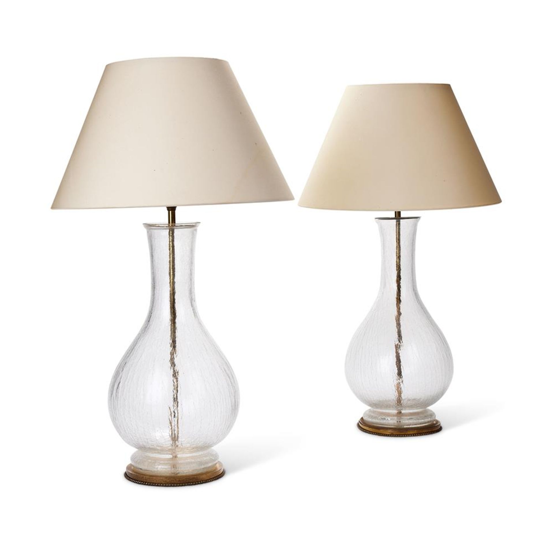 A PAIR OF CRACKLE GLASS BALUSTER TABLE LAMPS, SECOND HALF 20TH CENTURY