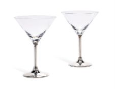 A PAIR OF THEO FENNELL MARTINI GLASSES BIRMINGHAM 1989