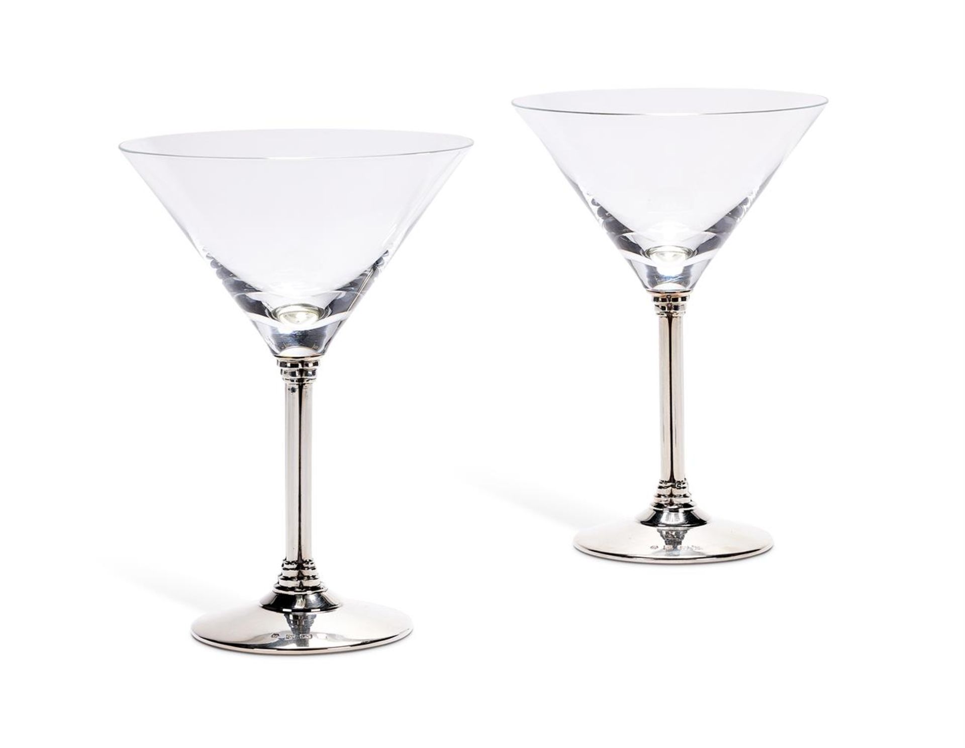 A PAIR OF THEO FENNELL MARTINI GLASSES BIRMINGHAM 1989