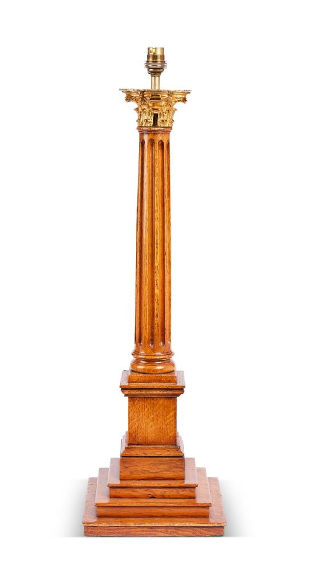 AN OAK TABLE LAMP IN THE FORM OF A CORINTHIAN COLUMN, MODERN