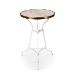 A WROUGHT IRON AND MARBLE CAFE TABLE, MID 20TH CENTURY