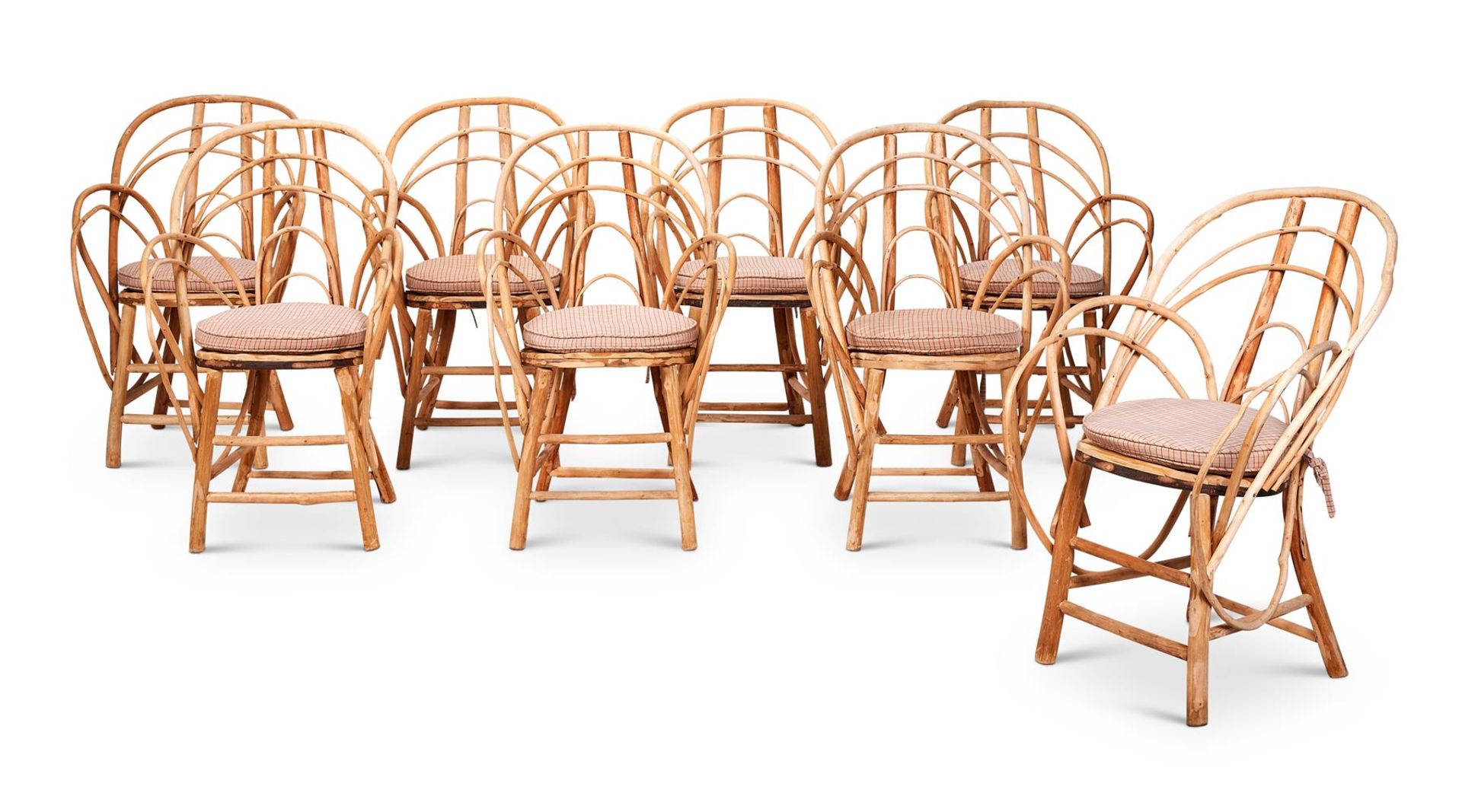 A SET OF EIGHT FRENCH RUSTIC BENTWOOD ARMCHAIRS, MODERN
