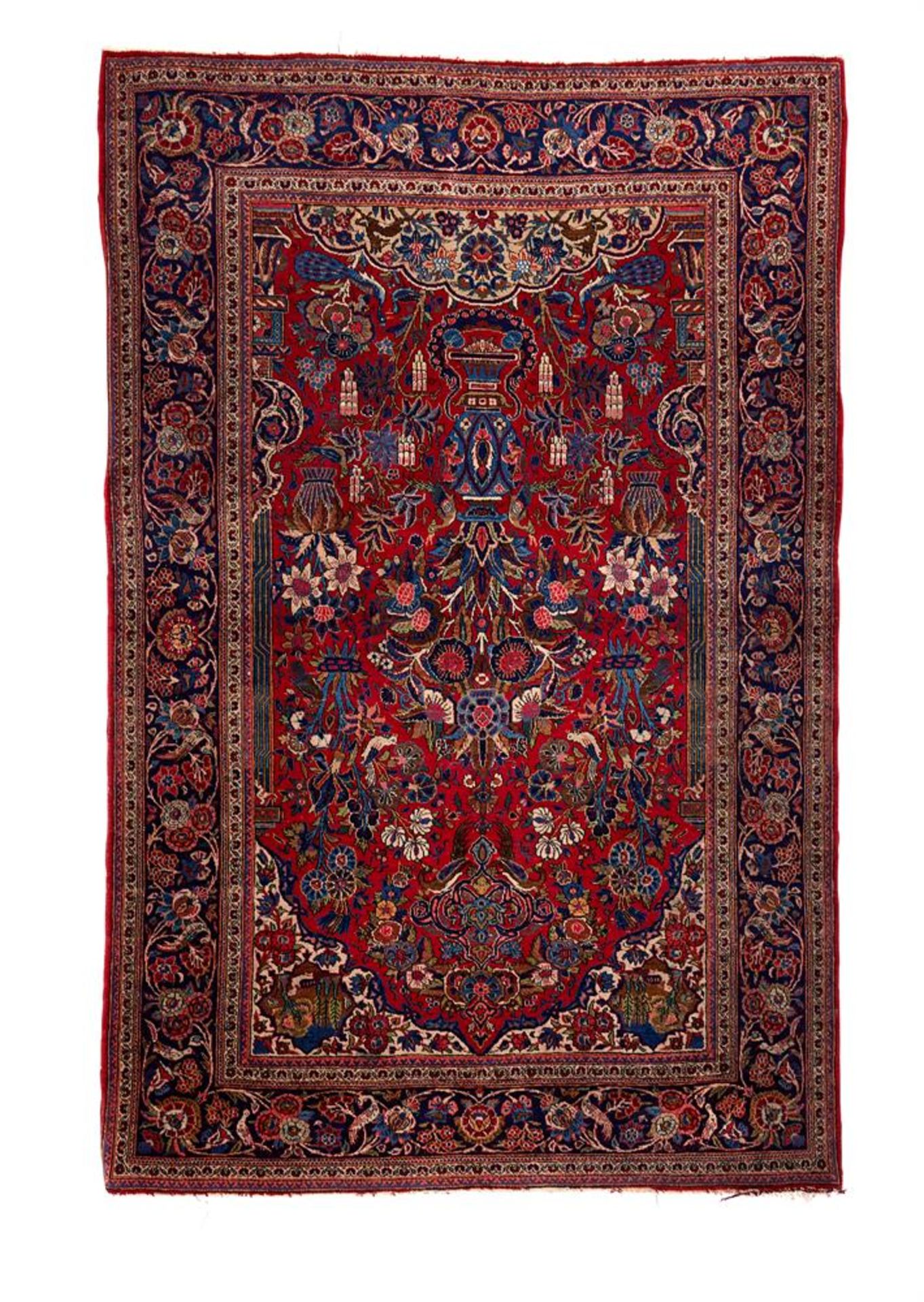 A KASHAN PART SILK 'TREE OF LIFE' RUG, 20TH CENTURY