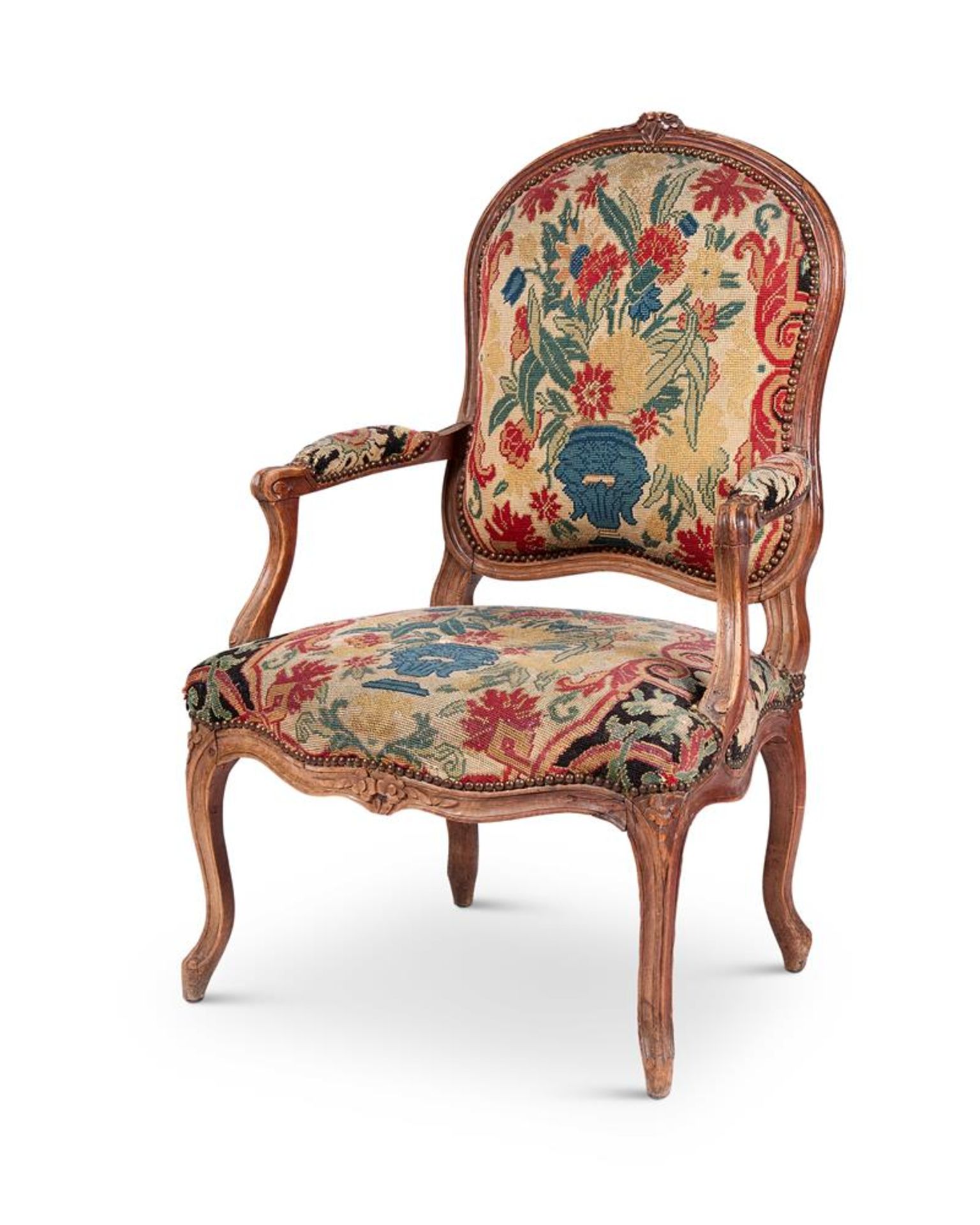 A LOUIS XV STYLE BEECH FRAMED FAUTEUIL, 19TH CENTURY